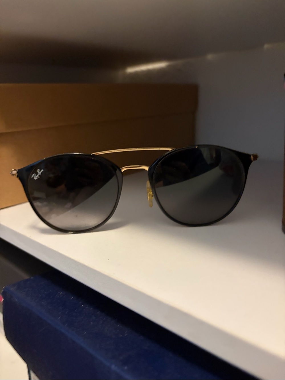 Ray-Ban Black and Gold Double-Bridge Round Sunglasses